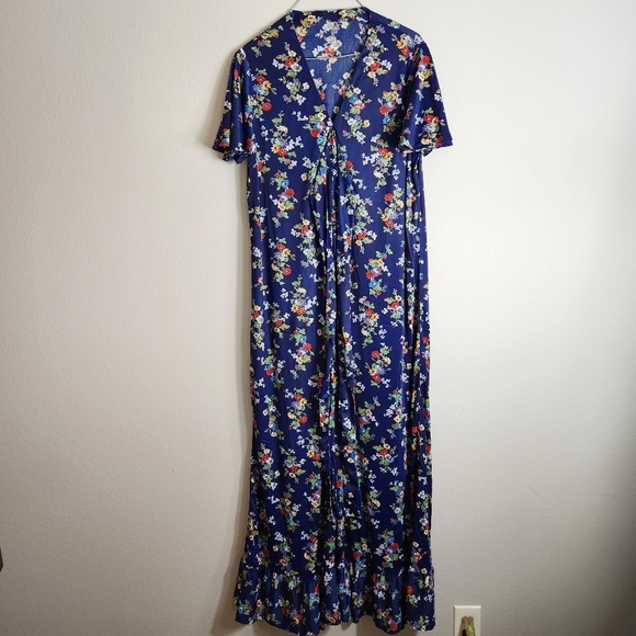 Floral Short Sleeve Tie Waist Maxi Dress-Size M - Picture 4 of 10